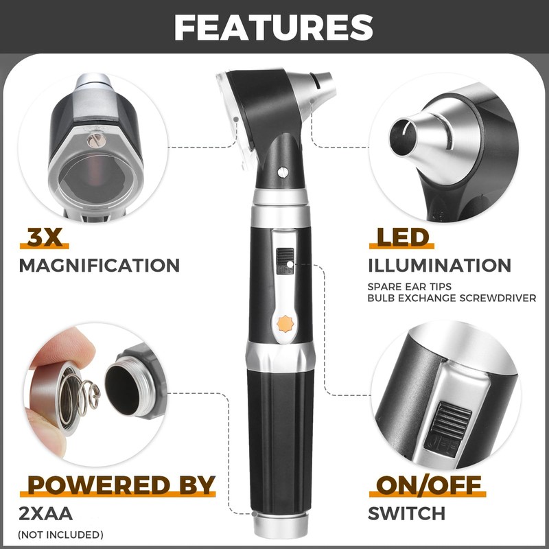 Otoscope Kit, Ear Scope with Light, 3X Magnification, 4 Speculum