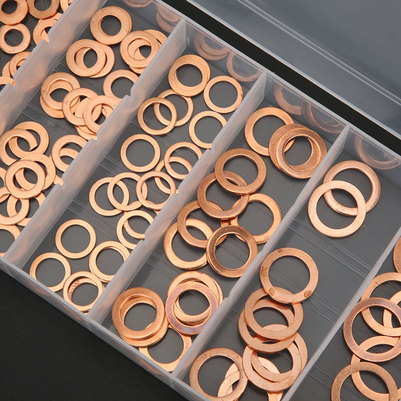 110Pcs Copper Washer Flat Fixing Sealing Fasteners Assortment Kit for