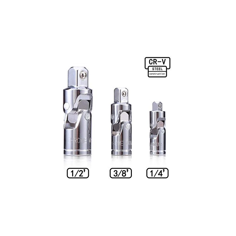 3PCS Universal Joint Socket Set, Chrome Vanadium Steel Swivel Socket