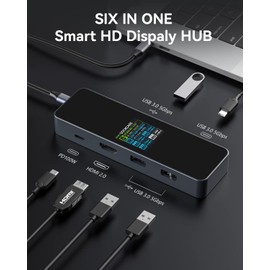 DOCKCASE Visual Smart USB C Hub (6-in-1) with HDMI Port 4K@60Hz, USB-C and 3 USB-A 5Gbps Data Ports, 100w PD Power Delivery, for MacBook Air, MacBook Pro, XPS, and More