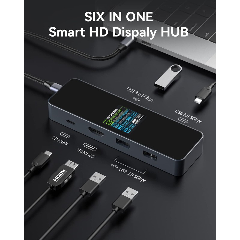 DOCKCASE Visual Smart USB C Hub (6-in-1) with HDMI Port