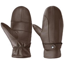 Harssidanzar Mens Sheepskin Leather Mittens Gloves Thick Fleece Lined SM047US,Brown,Size, M