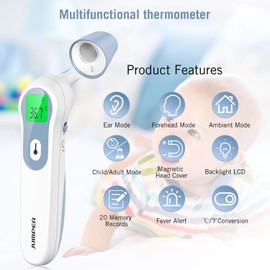 JUMPER Ear Forehead Thermometer Infrared Digital Thermometer with Accurate Reading High Temperature Alarm Memory Recalls for Baby Kid and Adults, Blue