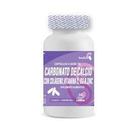 IsaaQuim Carbonato de Calcio con Colágeno, Vitamina C, D3 y Zinc | 120 Cápsulas de 600 mg | 30 Porciones de 4 Cápsulas | Aporta 800 mg de Calcio, 320 mg de Colágeno, 60 mg de Vitamina C, 10 mcg de D3 y 20 mg de Zinc por porción