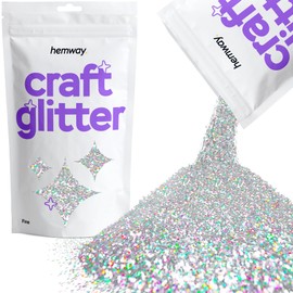 Hemway Craft Glitter Multi Purpose Flakes for Arts Crafts Tumblers Resin Epoxy Nails Wax Scrapbook Glass Schools Decorations - Silver Holographic - Fine (1/64" 0.015" 0.4mm) 100g / 3.5oz