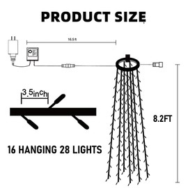 Dazzle Bright Christmas Tree Lights, 448 LED Waterfall Tree Topper Lights with Remote & 8 Lighting Modes, 8.2FT X 16 Lines Christmas Lights for Outdoor Yard Party Xmas Tree Decoration (Multi-Colored)
