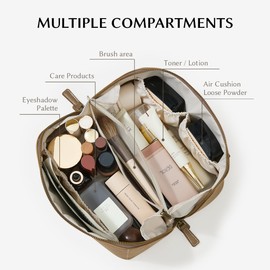 EACHY Makeup Bag, Large Capacity Cosmetic Bags for Women, Portable 180° Wide-Open Flat Toiletry Bag Travel Makeup Bag with Divider and Handle