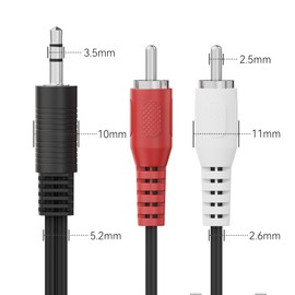 HDSupply Jack to RCA Cable, 5.00 m 3.5 mm Aux RCA Audio Cable, 3-Pin Stereo Audio, Y Adapter Cable for Subwoofer, Soundbar, TV, Car, Radio, Smartphone, Tablet, Black