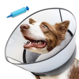 NoarWin 2-in-1 Inflatable Dog Cone Collar with Detachable Anti-Licking Shield, Soft Adjustable Elizabethan Collar for Dogs After Surgery (M, Grey)