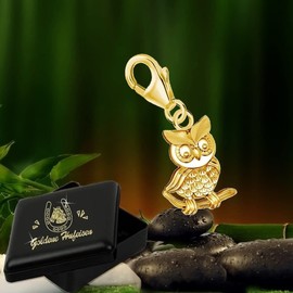 Goldene Hufeisen Bird Owl on Branch Lobster Clasp Charm Pendant for Charm Bracelet 925 Sterling Silver Gold-Plated, Sterling Silver Yellow Gold, No Gemstone