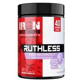 Iron Brothers Ruthless Preworkout Powder Supplement for Men & Women - Creatine Free - Sustainable Performance Energy & Workout Focus, Superhuman Pre Workout - 40 Serve - Nitric Oxide Booster (Grape Cotton Candy)