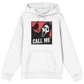 Bioworld Ghostface Call Me Long Sleeve Men's White Hooded Sweatshirt-Medium