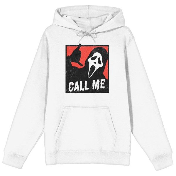 Bioworld Ghostface Call Me Long Sleeve Men's White Hooded Sweatshirt-Medium