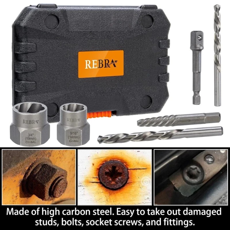 REBRA Screw Extractor and Left-Hand Drill Bit Set, Easy Out