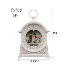 Victory Creative Seaonsal Greeting Illumiation Snowman in Clock Musical Water Globe 9" Glitter Spinner Battery Operated Timer & USB, Xmas Light Up Snow Globe Home Decor