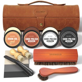 BALORIZ Leather Shoe Polish Kit For Men & Women, 13PCS Shoe Shine Kit with Shoe Polish, Mink Oil, Horsehair Brushes for Leather Boot Shoe Care Kit Christmas Birthday Gifts