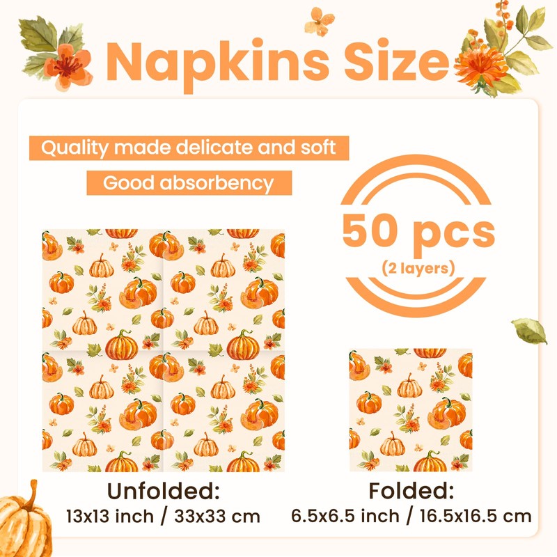 Fall Pumpkin Napkins Pumpkin Cocktail Napkins Party Supplies 100pcs