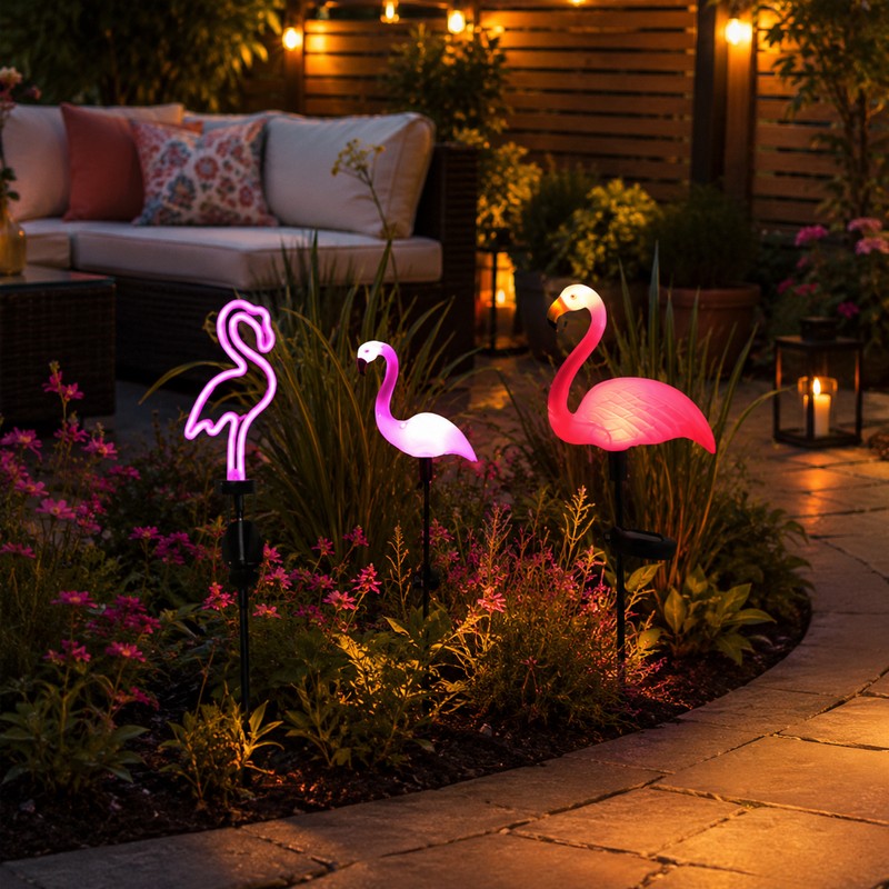 Solar Flamingo Garden Lights for Outdoor Pathway Decor – Waterproof