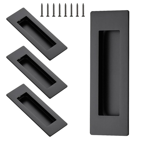 Set of 4 recessed handles for sliding door, stainless steel