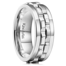 King Will Mens Silver Gear Spinner Stainless Steel Rings Fidgets Anxiety Rings Two Silver Gear Fidget Ring High Polish Anxiety Ring For Men Women Wedding Band 8