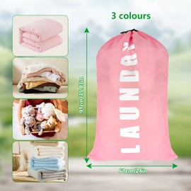 3Pcs Large Laundry Bag 91cm×61cm Travel Laundry Bag Foldable Laundry Bags with Drawstring laundry bags for travelling for Travelling Camping Home Bathroom Caravan Dormitory(Blue&Pink&Grey)