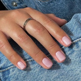 Dusty Pink Press on Nails Short Square, KXAMELIE Natural Gel Nails Glue on Acrylic Nails Press ons Featured Protective Coat Thick Reusable Fake Nails Solid Color 24 Short Coffin Artificial Nails