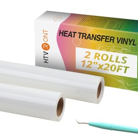 HTVRONT Heat Transfer Vinyl Rolls - 2 Rolls 12" x 20ft White Iron on Vinyl for Shirts, White HTV for All Cutting Machines - Easy to Cut & Weed for Craft Heat Transfer Design