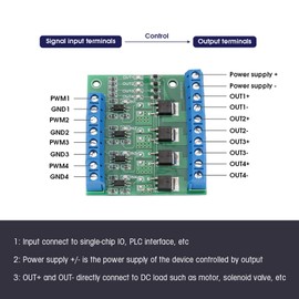 Yctze Optocoupler Board Motor Driver Mosfet Driver Module Optocoupler Module YYNM0S-4 Mosfet Control Module PLC Amplifier Circuit Board Driver Module with 4-Channel for 3-20V to 3.7-27VDC 10A