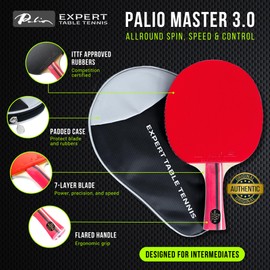 Palio Master 3.0 Table Tennis Racket & Case | ITTF-Approved Intermediate Ping Pong Paddle | Allround Speed, Spin and Control