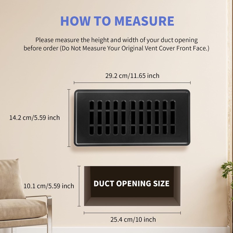 Floor Register 4x10, Plastic Air Vent Covers with Adjustable Airflow,