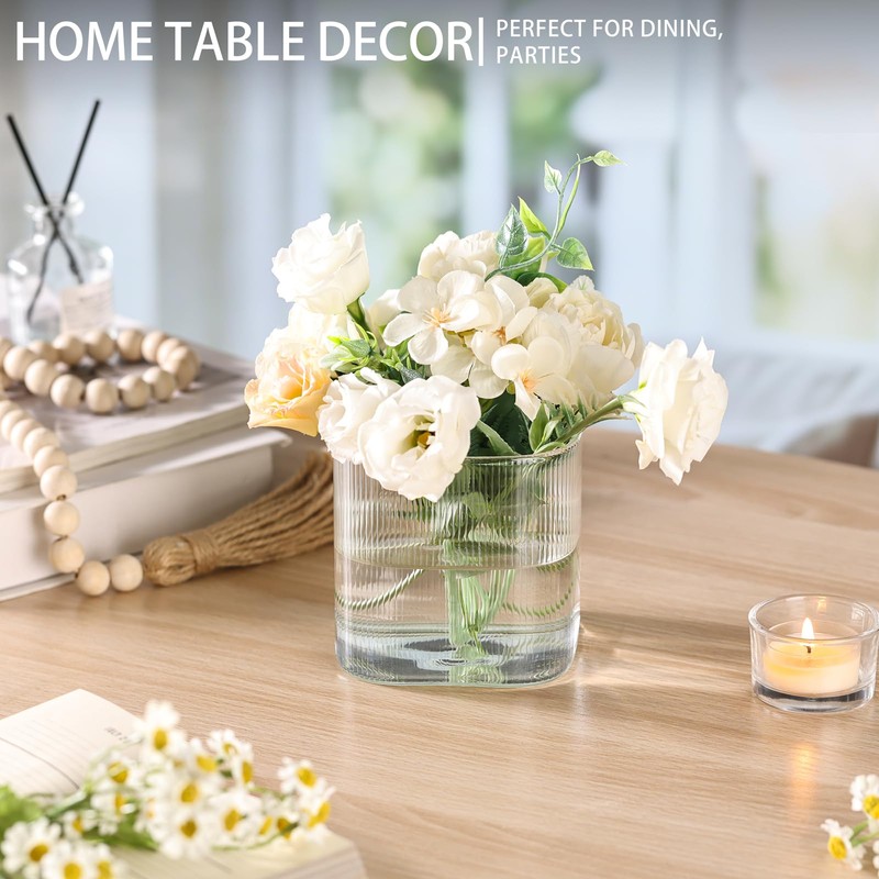 6 Pack Square Glass Vases for Centerpieces 4" x 4"