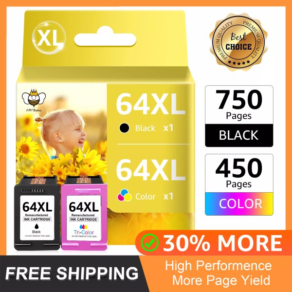 For HP 2 Pack 64XL Black Color Ink Cartridge 64