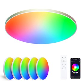 Oraymin Pack of 5 LED Ceiling Light Dimmable with Bluetooth, 24 W 16 Million RGB Ceiling Light with Remote Control & App Control, Smart Lamps, Ceiling Lighting, Colour Changing for Living Room,