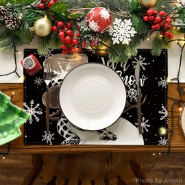 Artoid Mode Black Snowman Snowflake Let It Snow Christmas Place Mats Set of 4 30 x 45 cm Holiday Place Mats Kitchen Party Decoration
