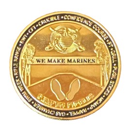 Marine Corps Recruit Depot MCRD Parris Island Challenge Gold Plated Coin with Iwo Jima Scene & USMC Emblem - Durable Enamel Finish, Perfect for Veterans & Collectors
