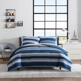 Nautica- Queen Comforter Set, Cotton Reversible Bedding Set, All Season Designer Home Décor (Lakeview Blue, Queen)