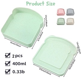 Sandwich Containers, Sandwich Containers for Lunch Boxes Plastic Toast Shape Food Storage Sandwich Box with Lid, BPA Free and Reusable, Microwave & Dishwasher Safe, for Family Adults (Green White)