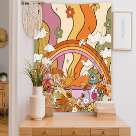 MDUKOIN Tapiz clásico de los años 70, diseño abstracto de flores, flores, nubes de hongos, sol, arco iris, tapiz decorativo para recámara, sala de estar, recámara, 40 x 60 pulgadas