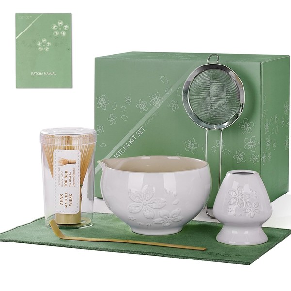 ZENS Matcha Set 6-teilig, Matcha-Set zum Zubereiten von Latte, Sakura