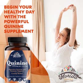 FLORIDA HERBS Quinine for Leg Cramps 1000 mg - 110 Capsules - Cinchona Bark Extract Supplement - Quinine Capsules - Vegan, Non - GMO