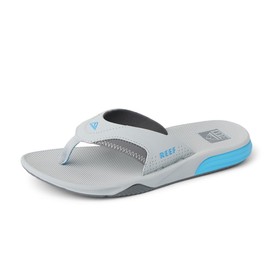 REEF Cushion Fanning Mens Flip Flop, Arch Support, Durable Outsole, Water Friendly, Light Grey/Blue, 9