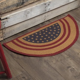 VHC Brands Liberty Stars Flag Jute Rug, Half Circle 16.5x33, Red