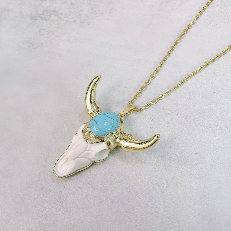 Ladywowu Turquoise Necklace, Bull Necklace Skull Jewelry for Men, December