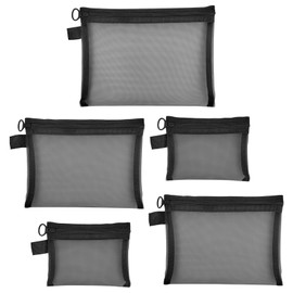 IHYjinchoo 5 Pcs Black Cosmetic Organizer Pouch with Zipper, Mesh Makeup Bag for Travel or Daily Use, Nylon Toiletries Bag for Women & Men (5, Black)
