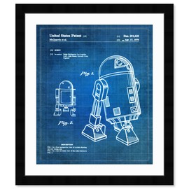 The Oliver Gal Artist Co. Vintage Movies Wall Art Prints 'Robot II, 1979' Framed Blueprints Home Décor, 10" x 12", Blue, White