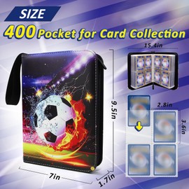 Football Card Binder 400 Pocket Soccer Trading Card Binder Collect Holder With 50 Removable Page Card Sleeves for Football Fans (Purple)