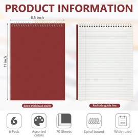 Resurhang 6 Pack 8.5 x 11'' Top Bound Office Steno Book Wide Ruled Double Sided Spiral Notebooks Reliable White Paper 70 Sheets/Pad Pastel Colors Covers for Writing School Notes (Vintage Color)