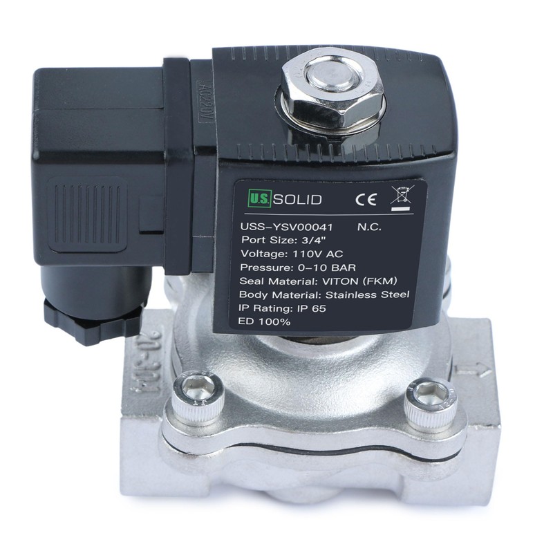 U.S. Solid 3/4" Stainless Steel Solenoid Valve - 110V AC,