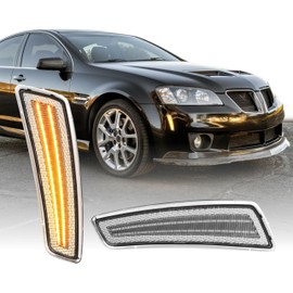USR 08-09 GMX557 Front Bumper Side Marker Light – Parking Lamps (Left + Right) Pair - Compatible with 2008-2009 Pontiac G8 4D Sedan / 2011-2017 Chevy Caprice All Models (CLEAR LENS with AMBER LED)