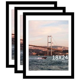 YESKAY 18x24 Picture Frame Black Set of 3, Display Pictures 16x20 with Mat or 18 x 24 Without Mat, Poster Frames 18x24 for Wall Hanging Horizontal and Vertical